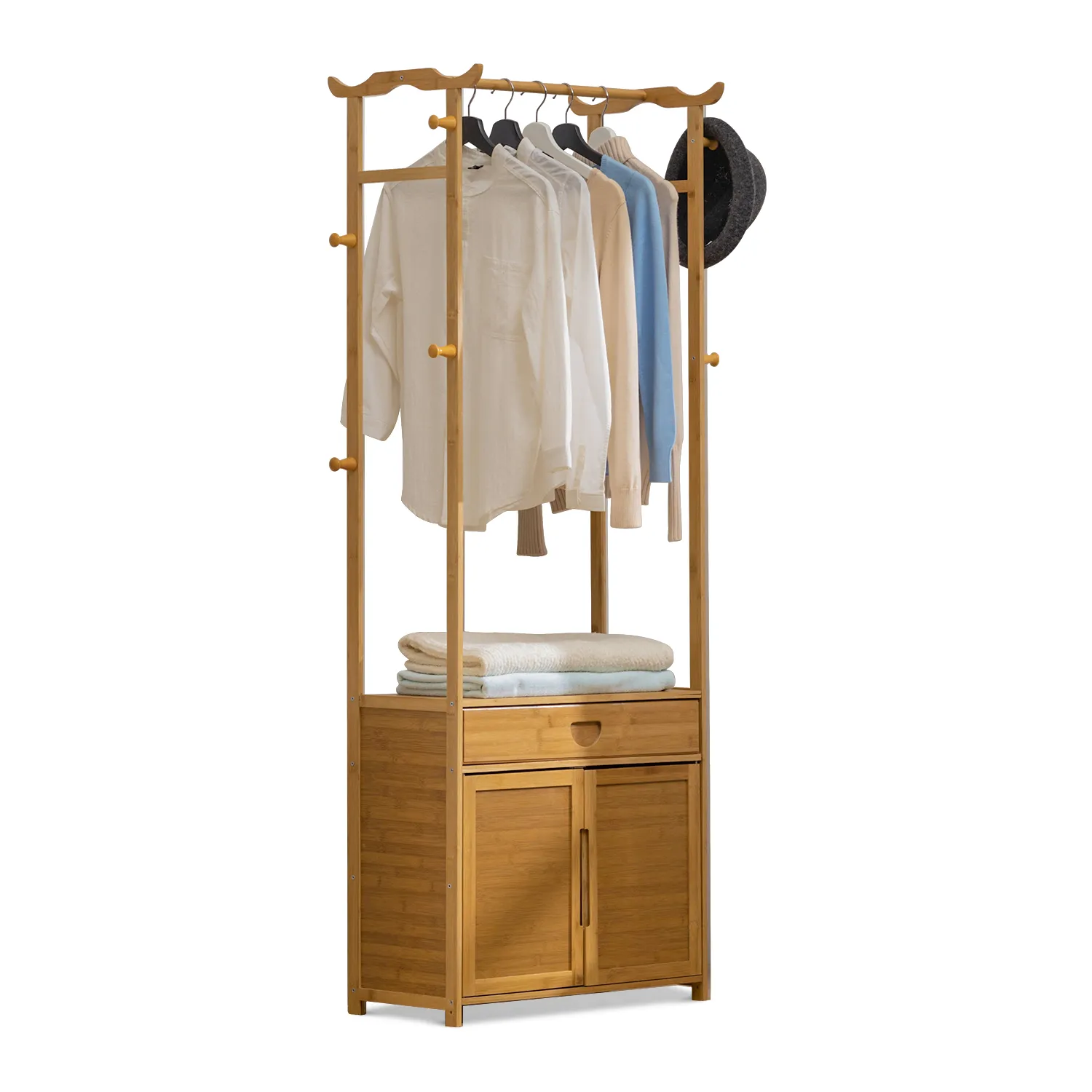 Garment Hanging Stand Rack - Double Door - with Drawer