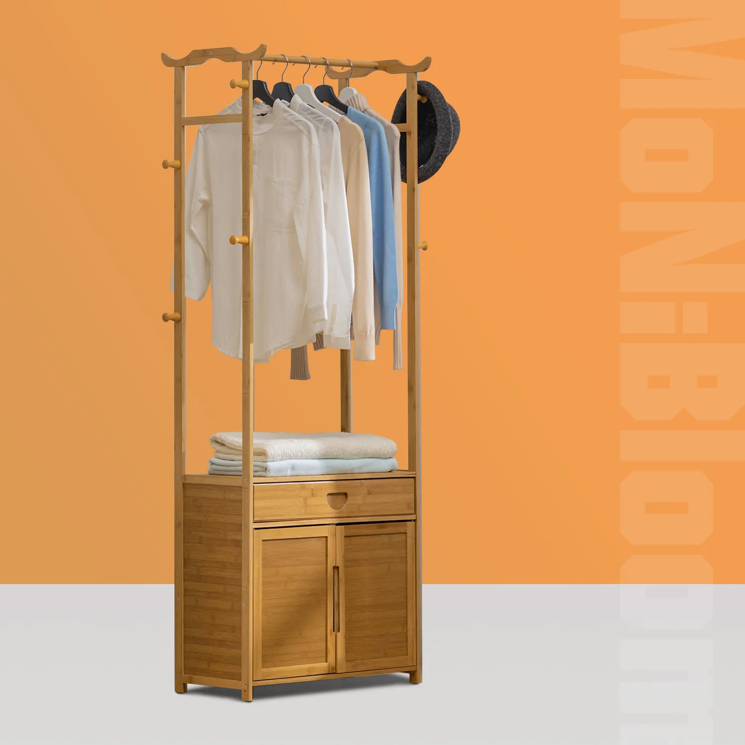 Garment Hanging Stand Rack - Double Door - with Drawer