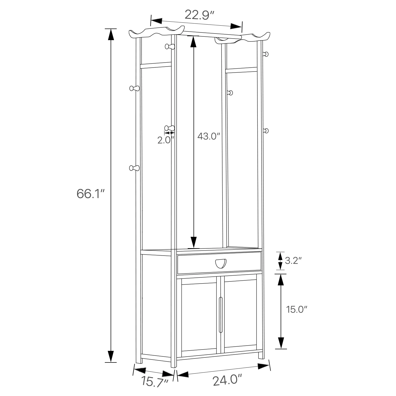 Garment Hanging Stand Rack - Double Door - with Drawer