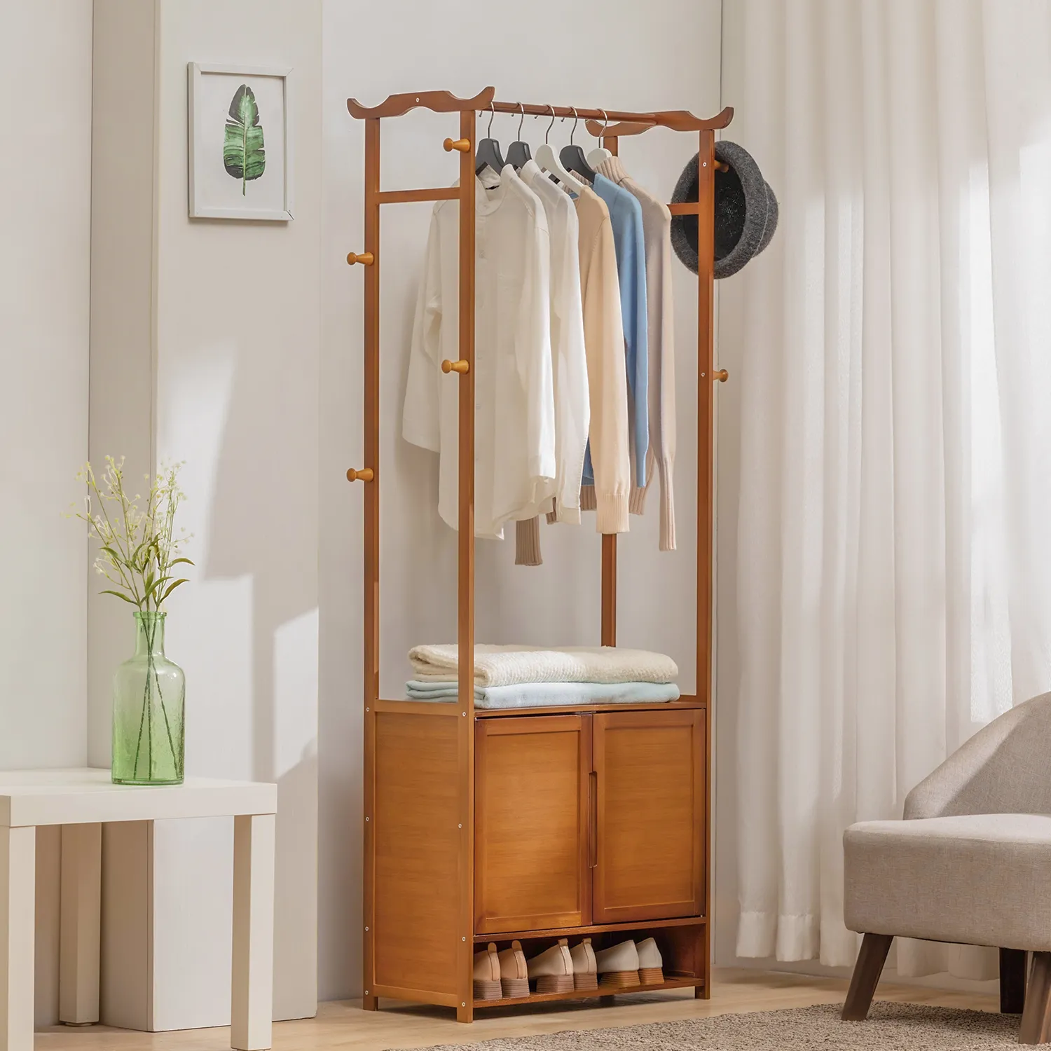 Garment Hanging Stand Rack - Double Door - with Shoes Storage