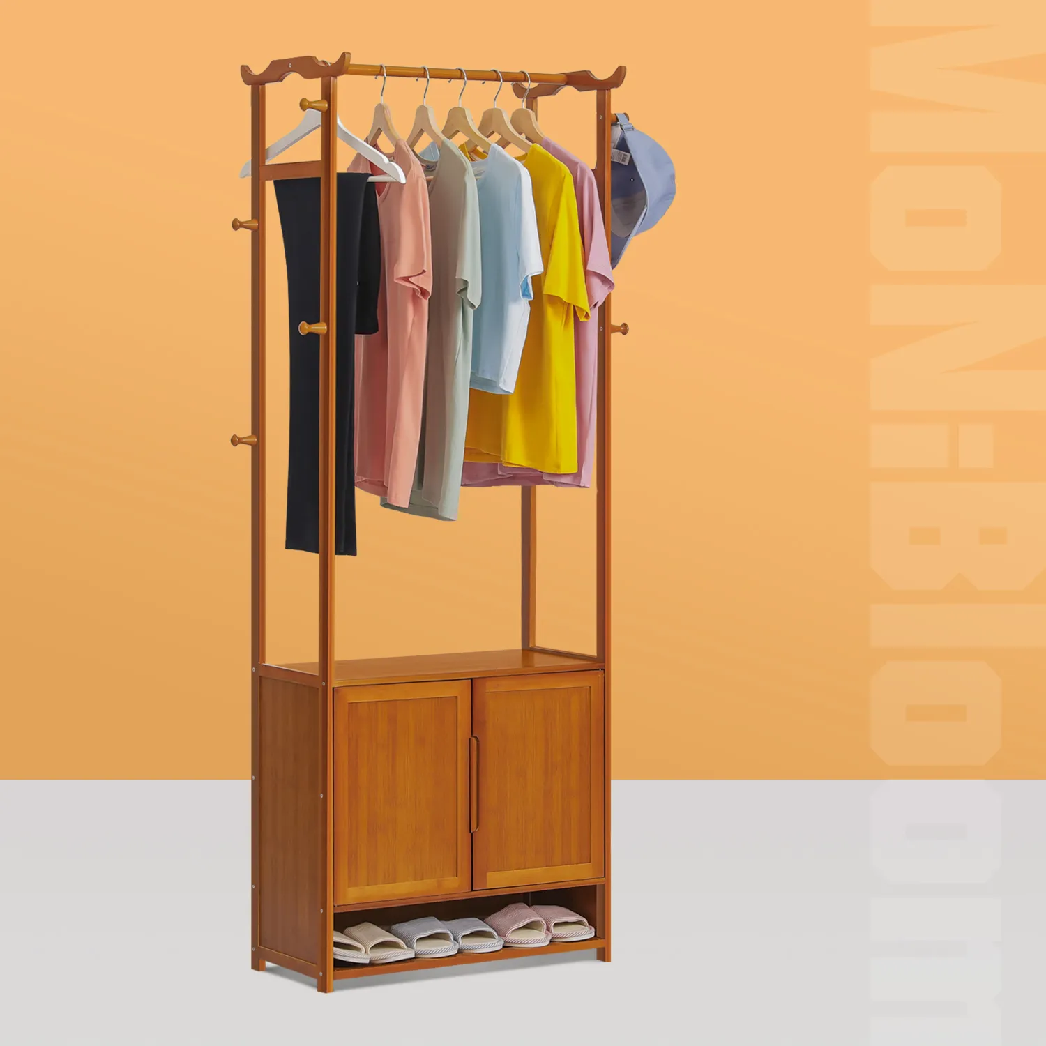 Garment Hanging Stand Rack - Double Door - with Shoes Storage