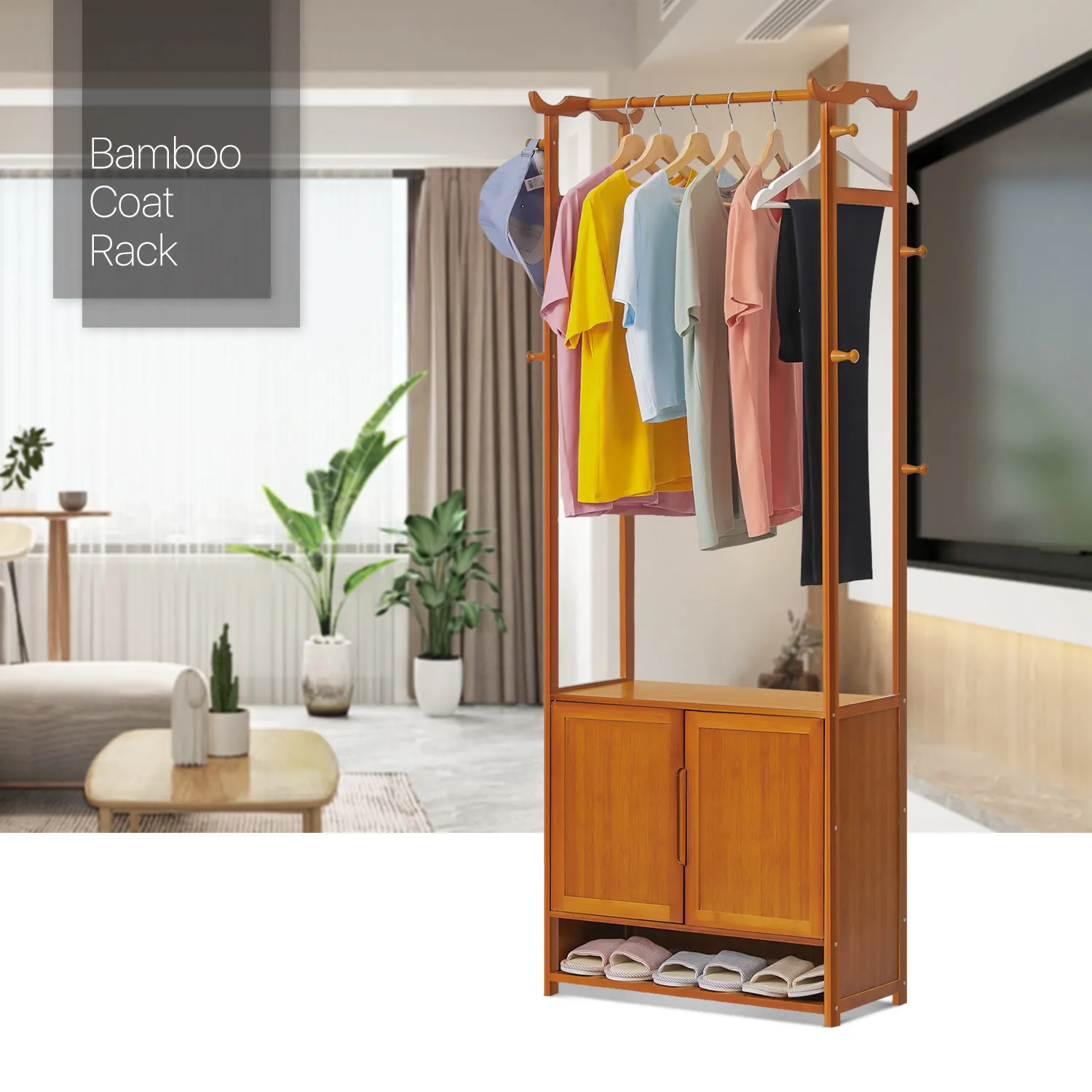 Garment Hanging Stand Rack - Double Door - with Shoes Storage