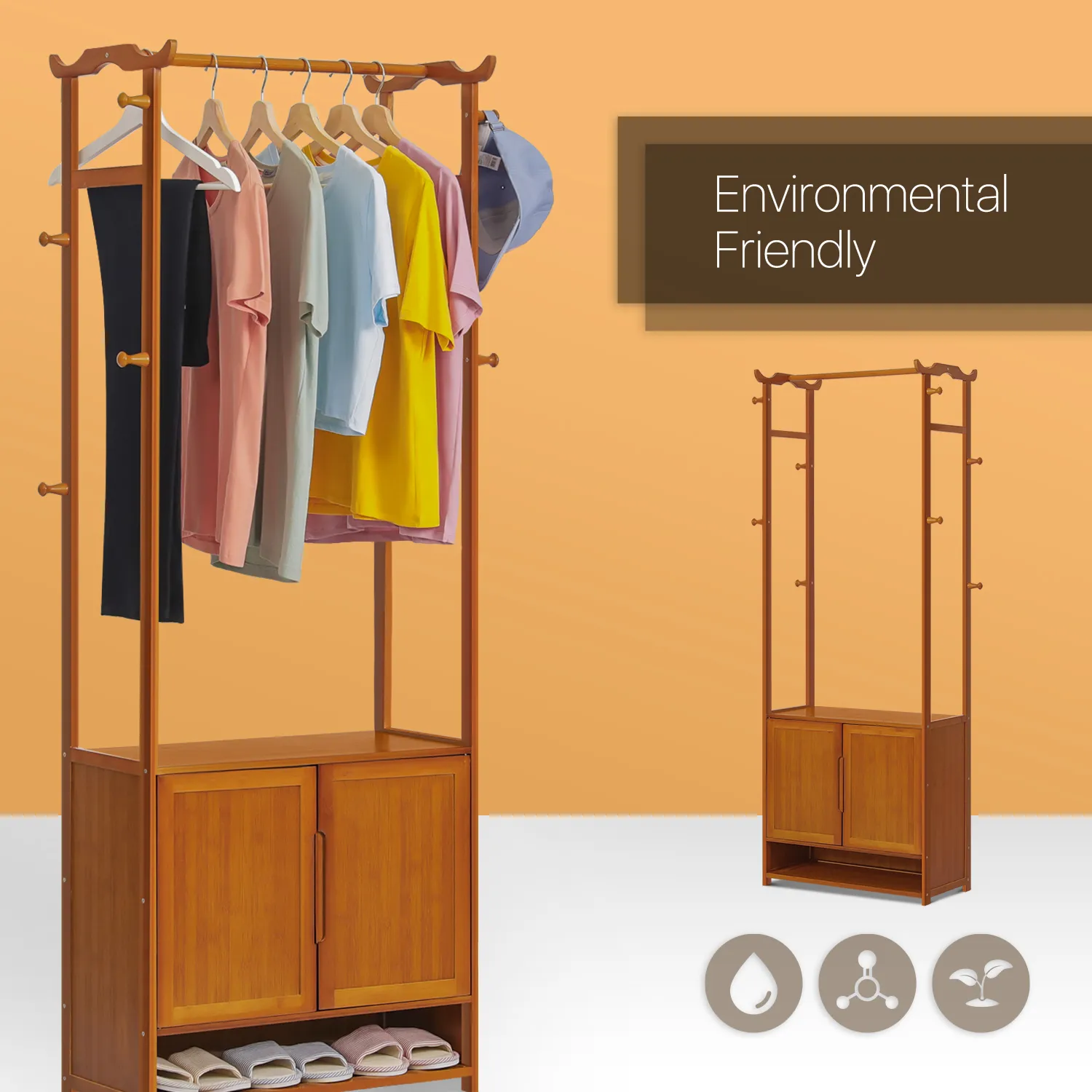 Garment Hanging Stand Rack - Double Door - with Shoes Storage