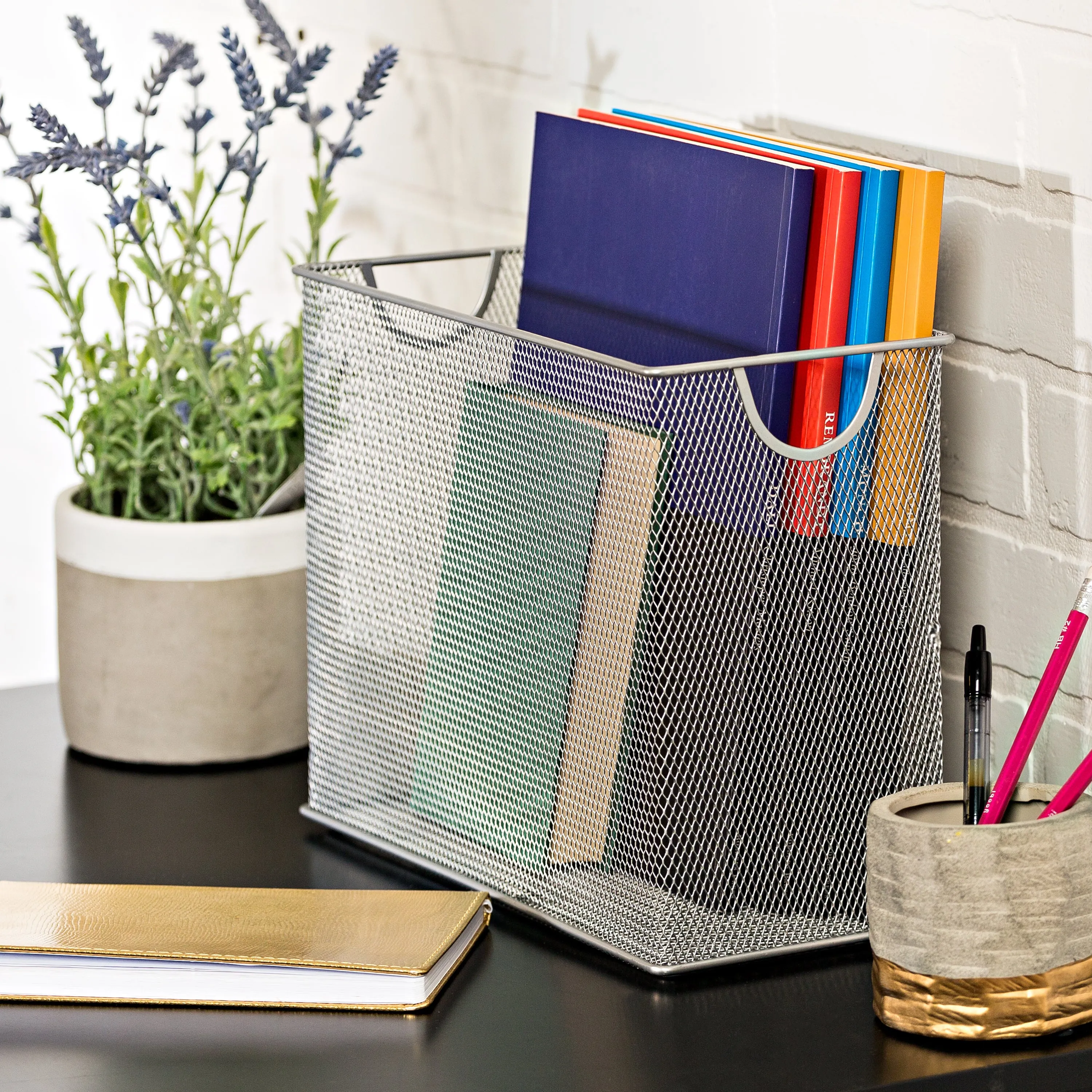 Gray Mesh Tabletop File Folder Holder