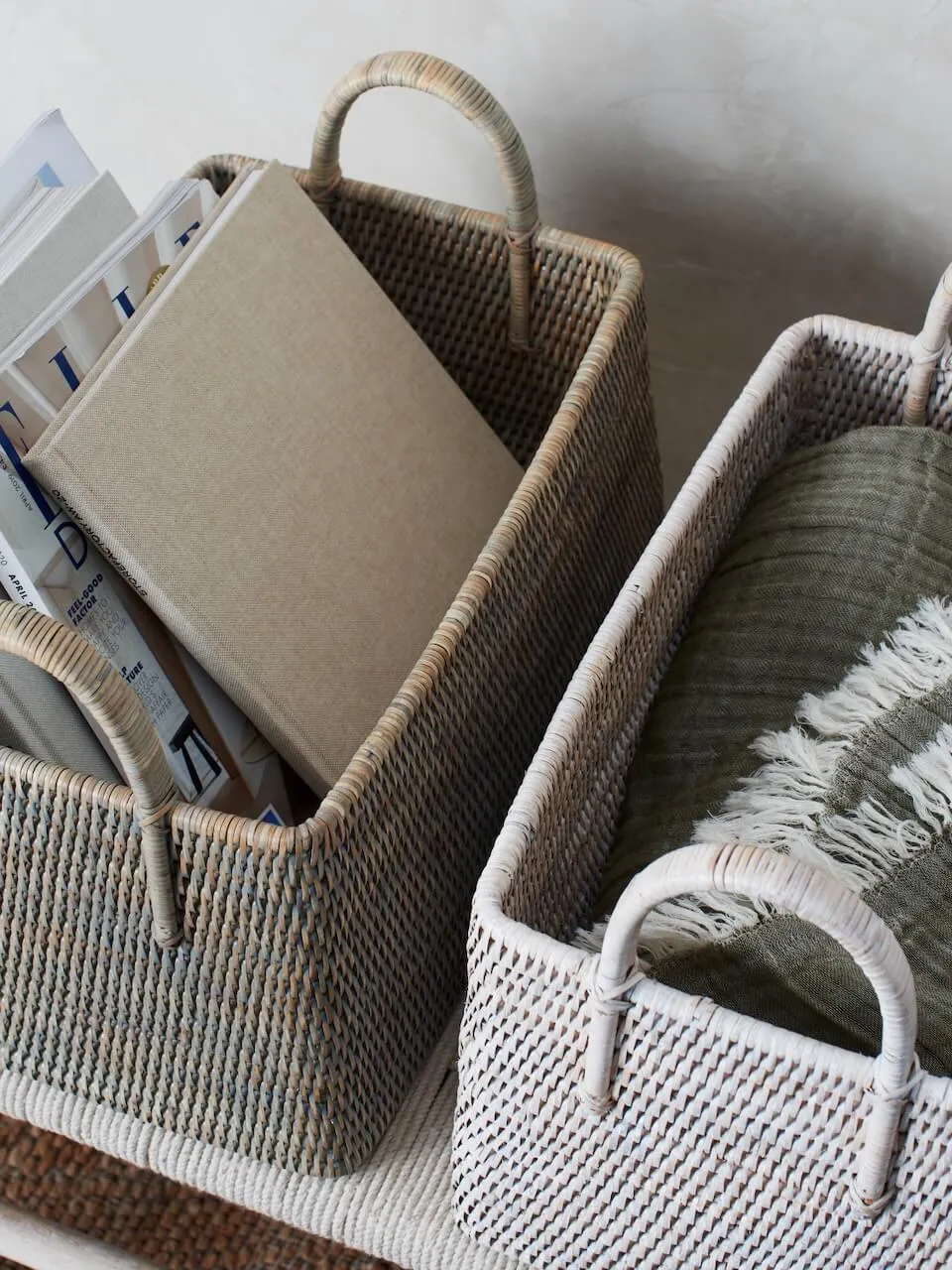 Grey Rattan Magazine Basket