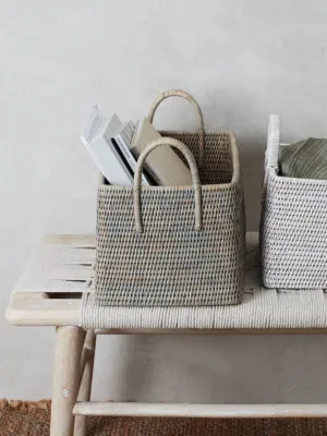 Grey Rattan Magazine Basket