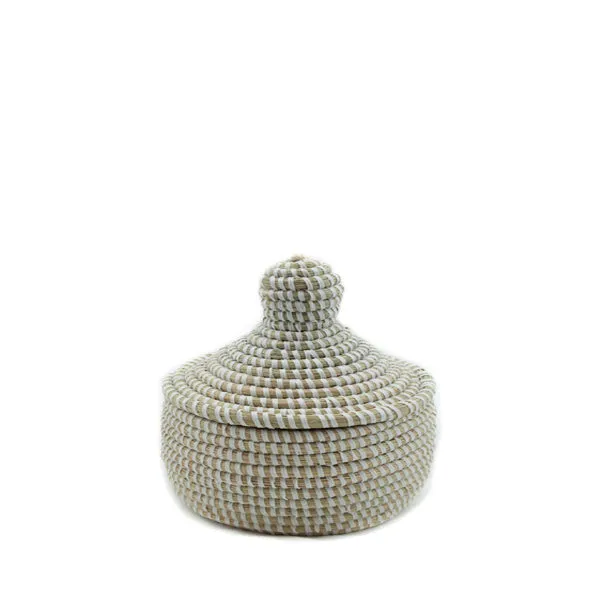 Hand Woven Lidded Bijoux Basket – White