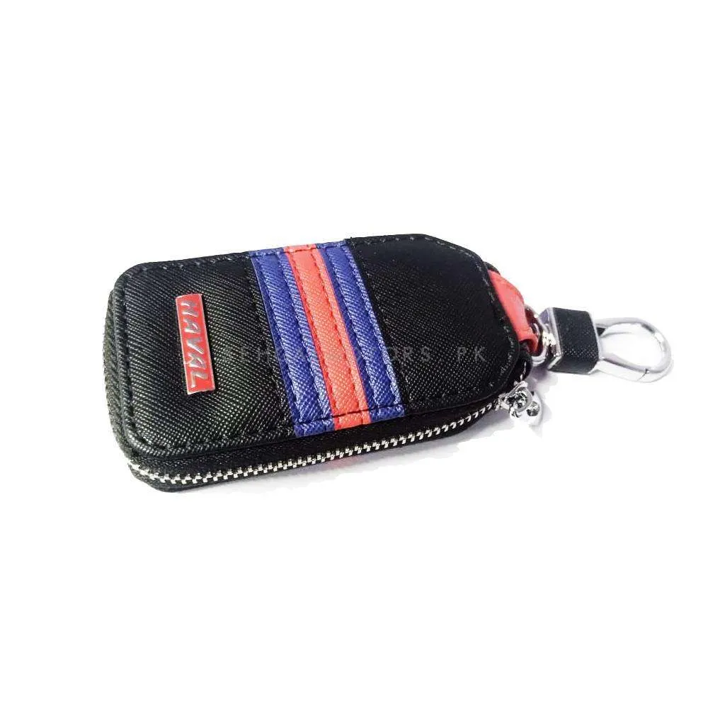 Haval Zipper Jeans Key Cover Pouch Black With Red Blue Strip Keychain Ring