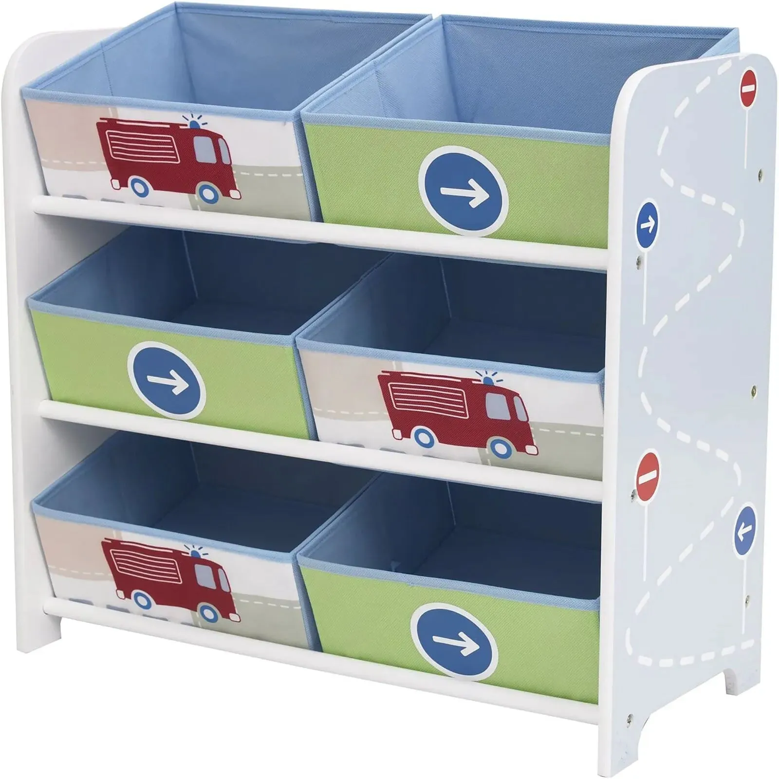 Hello Home Kids Bedroom Toy Storage Unit with 6 Fabric Storage Boxes - Vehicles