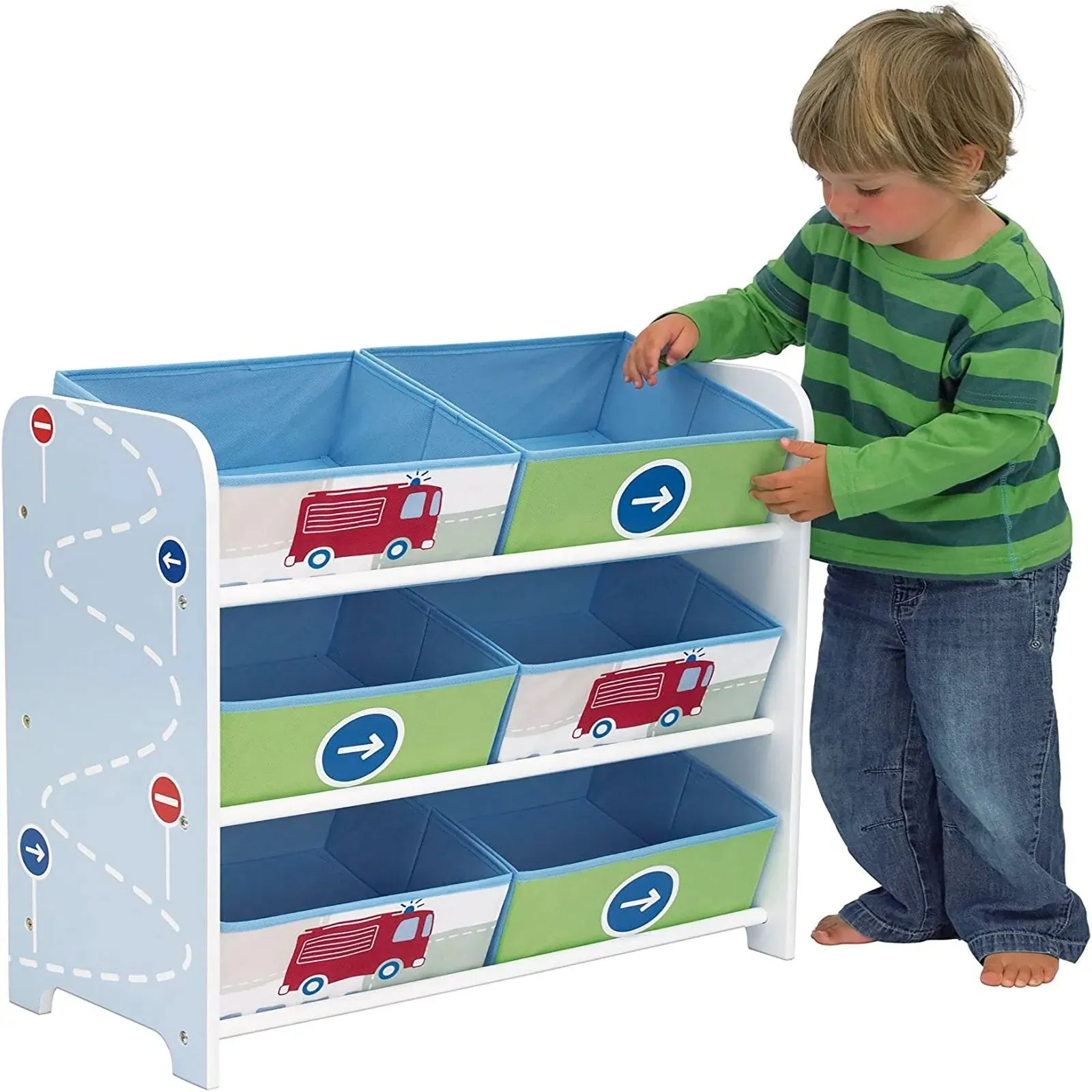 Hello Home Kids Bedroom Toy Storage Unit with 6 Fabric Storage Boxes - Vehicles