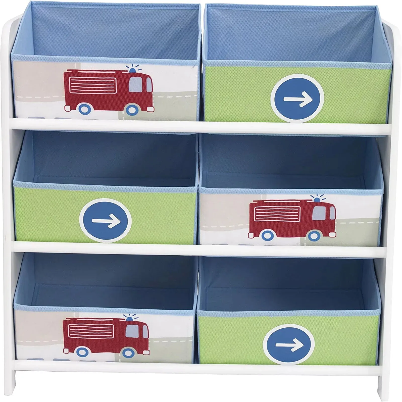 Hello Home Kids Bedroom Toy Storage Unit with 6 Fabric Storage Boxes - Vehicles