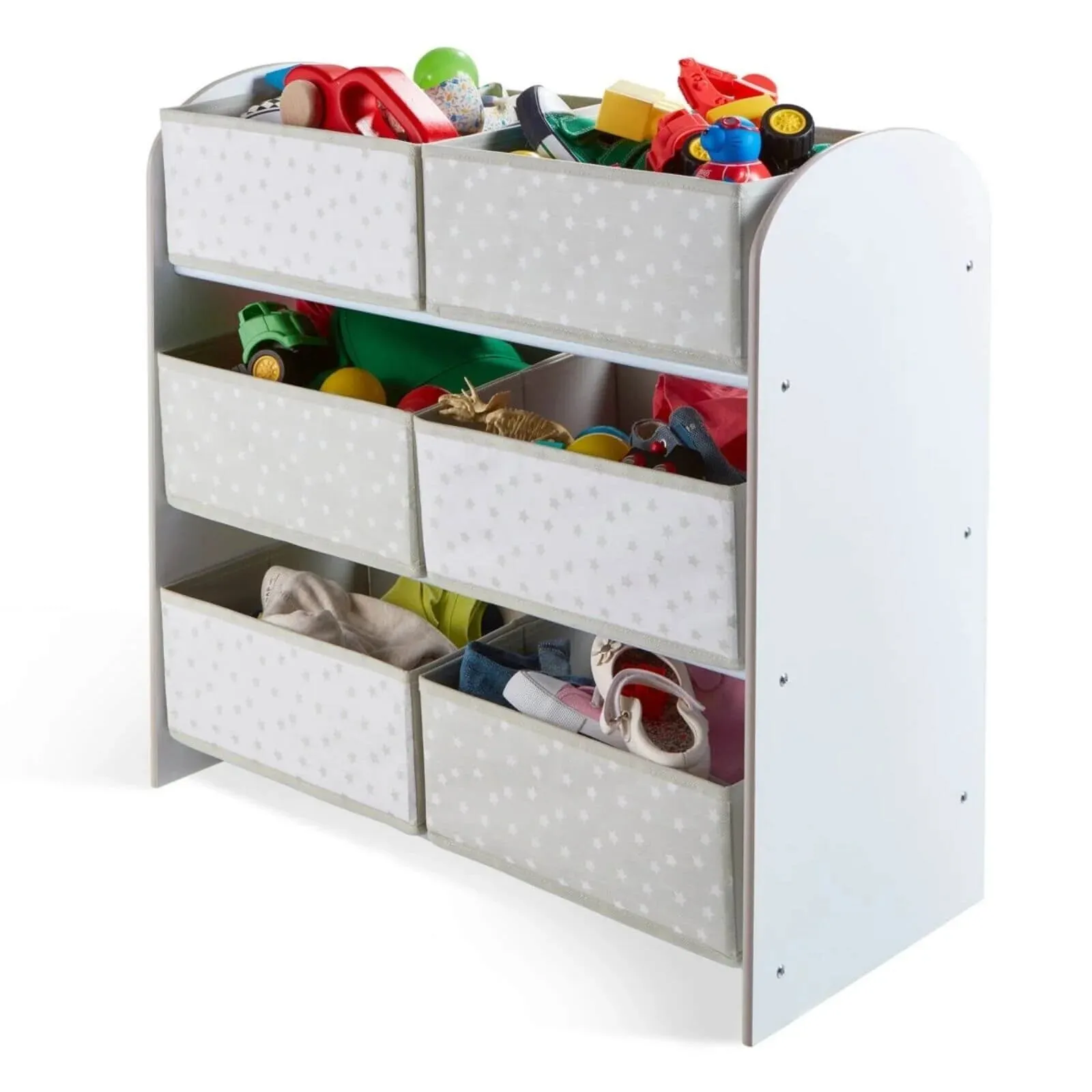 Hello Home Kids Bedroom Toy Storage Unit with 6 Fabric Storage Boxes - White