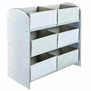 Hello Home Kids Bedroom Toy Storage Unit with 6 Fabric Storage Boxes - White