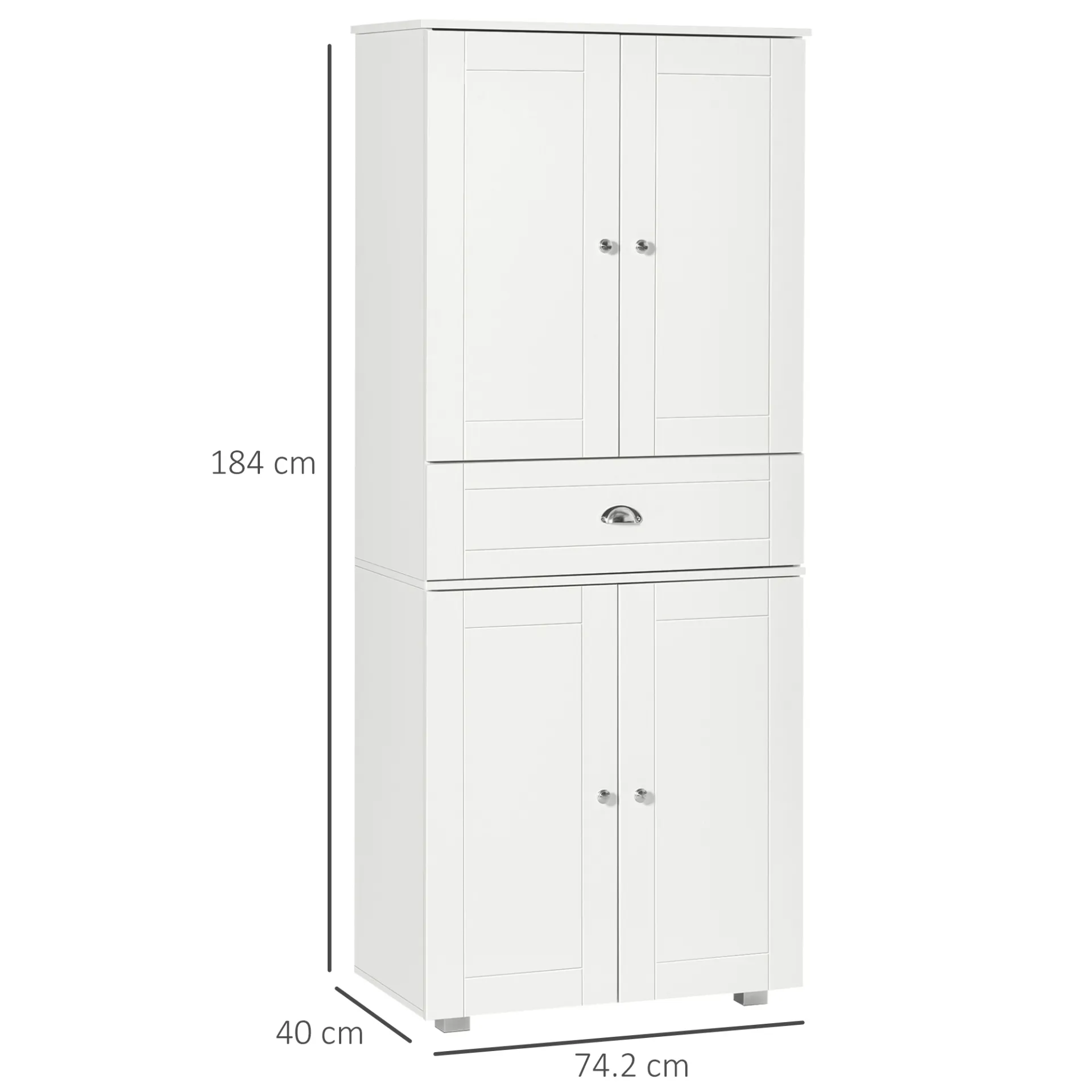 HOMCOM Freestanding Tall Kitchen Cupboard Storage Cabinet with Adjustable Shelves and Drawer, White - Perfect for Dining and Living Room