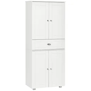 HOMCOM Freestanding Tall Kitchen Cupboard Storage Cabinet with Adjustable Shelves and Drawer, White - Perfect for Dining and Living Room