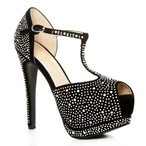 Hope Peep Toe T-Bar Concealed Platform Stiletto High Heeled Diamante Sandal