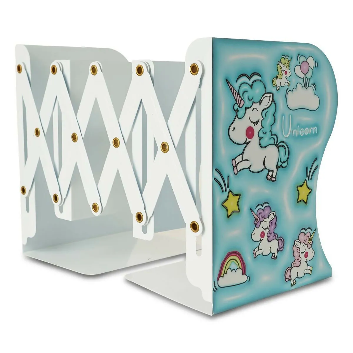 ilearnngrow Foldable Unicorn Expandable Metal Book Shelf Storage Organizer