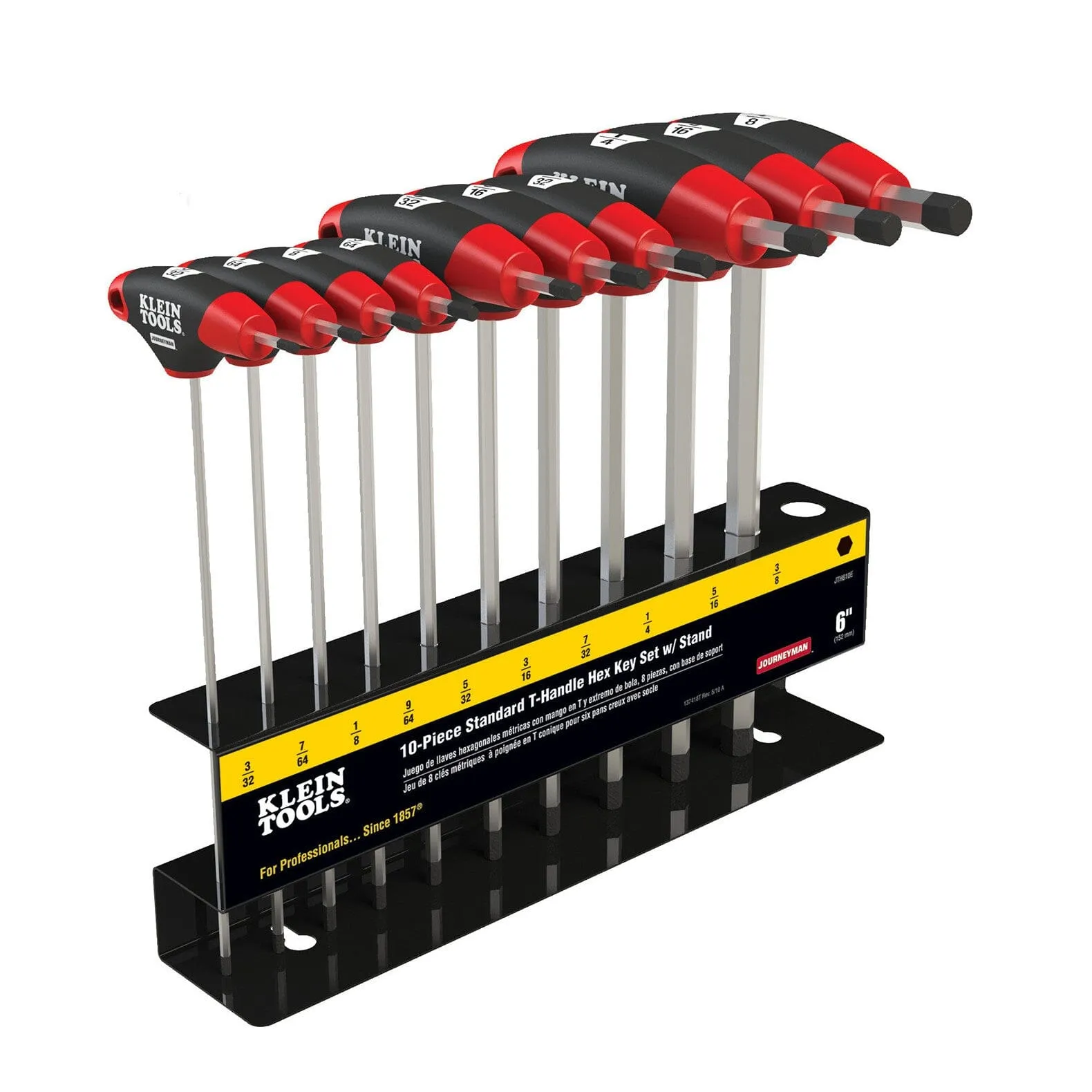 Klein 10 pc 6'' SAE Journeyman T-Handle Hex Key Set with Stand - JTH610E