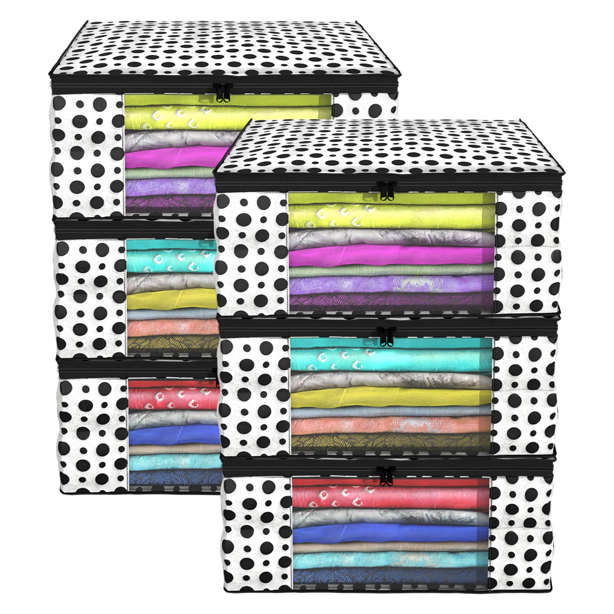 Kuber Industries Clothes Organizer For Wardrobe (Pack of 6) - Storage Organizer For Saree | Shirts | Salwar Kameez - Dress Organizer For Wardrobe - Saree Covers With Zip (Polka Dots) (Black and White)