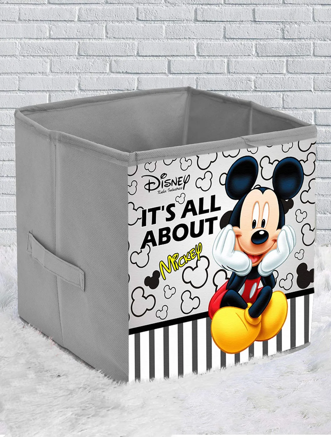 Kuber Industries Disney Mickey Print Flodable Storage Box For Toys|Storage Box For Clothes|Drawer Storage and Cloth Organizer|Closet Organizer For Wardrobe (Grey)