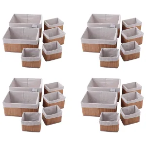 Kuber Industries Pack of 24 Bamboo Storage Basket With Liner|Fodable Storage Organizer|Box For Cloth, Toiletry, Bathroom|Capacity 14.9L, 10.5L, 3.5L, 1.9L|Natural|