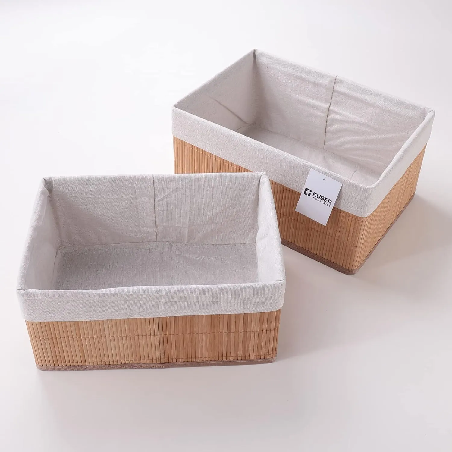 Kuber Industries Pack of 24 Bamboo Storage Basket With Liner|Fodable Storage Organizer|Box For Cloth, Toiletry, Bathroom|Capacity 14.9L, 10.5L, 3.5L, 1.9L|Natural|