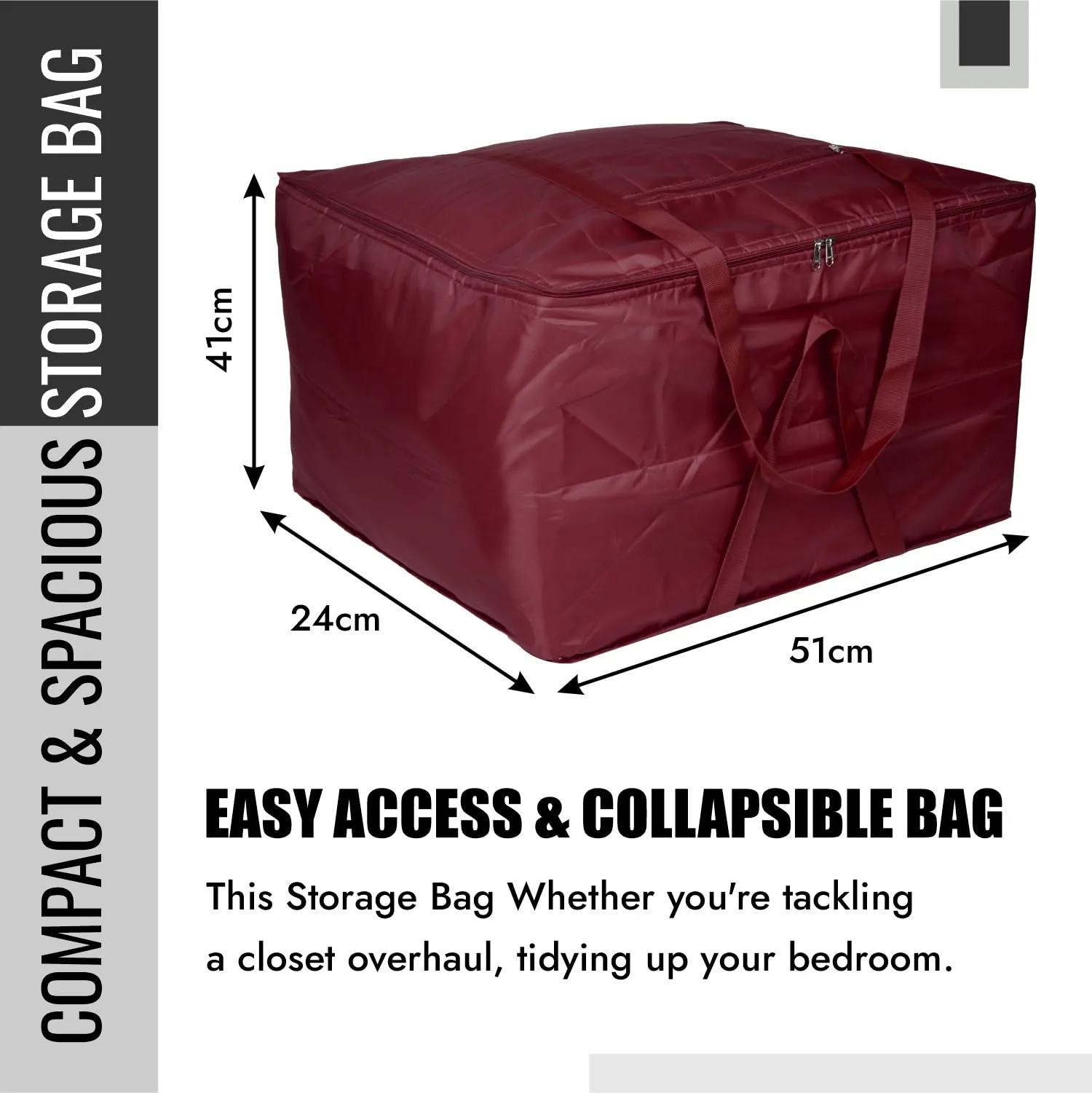 Kuber Industries Storage Attachi Bag | Parachute Travel Storage Bag | Underbed Storage Bag | Storage Organizer for Clothes | Zipper Closure Blanket Bag with Handle | Small | Maroon