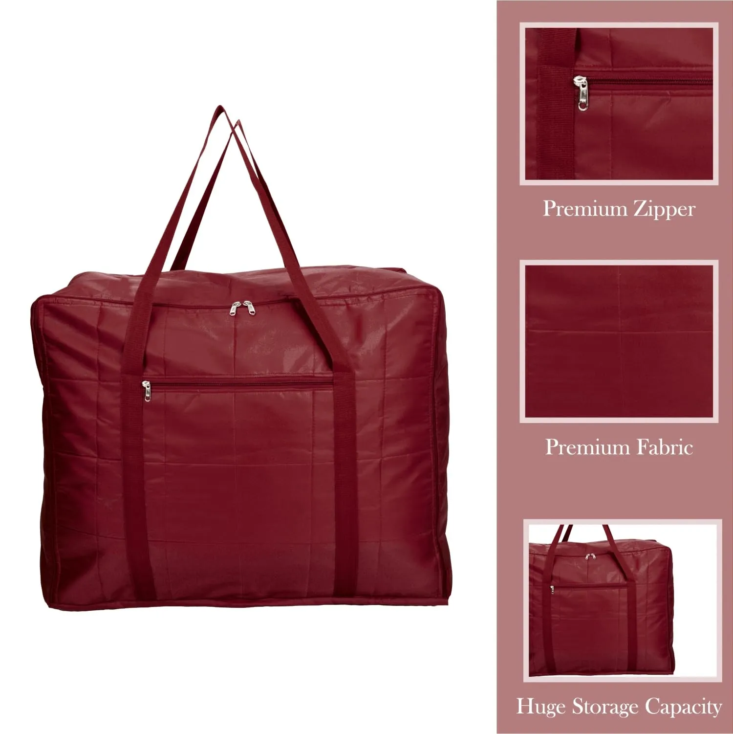 Kuber Industries Storage Attachi Bag | Parachute Travel Storage Bag | Underbed Storage Bag | Storage Organizer for Clothes | Zipper Closure Blanket Bag with Handle | Small | Maroon