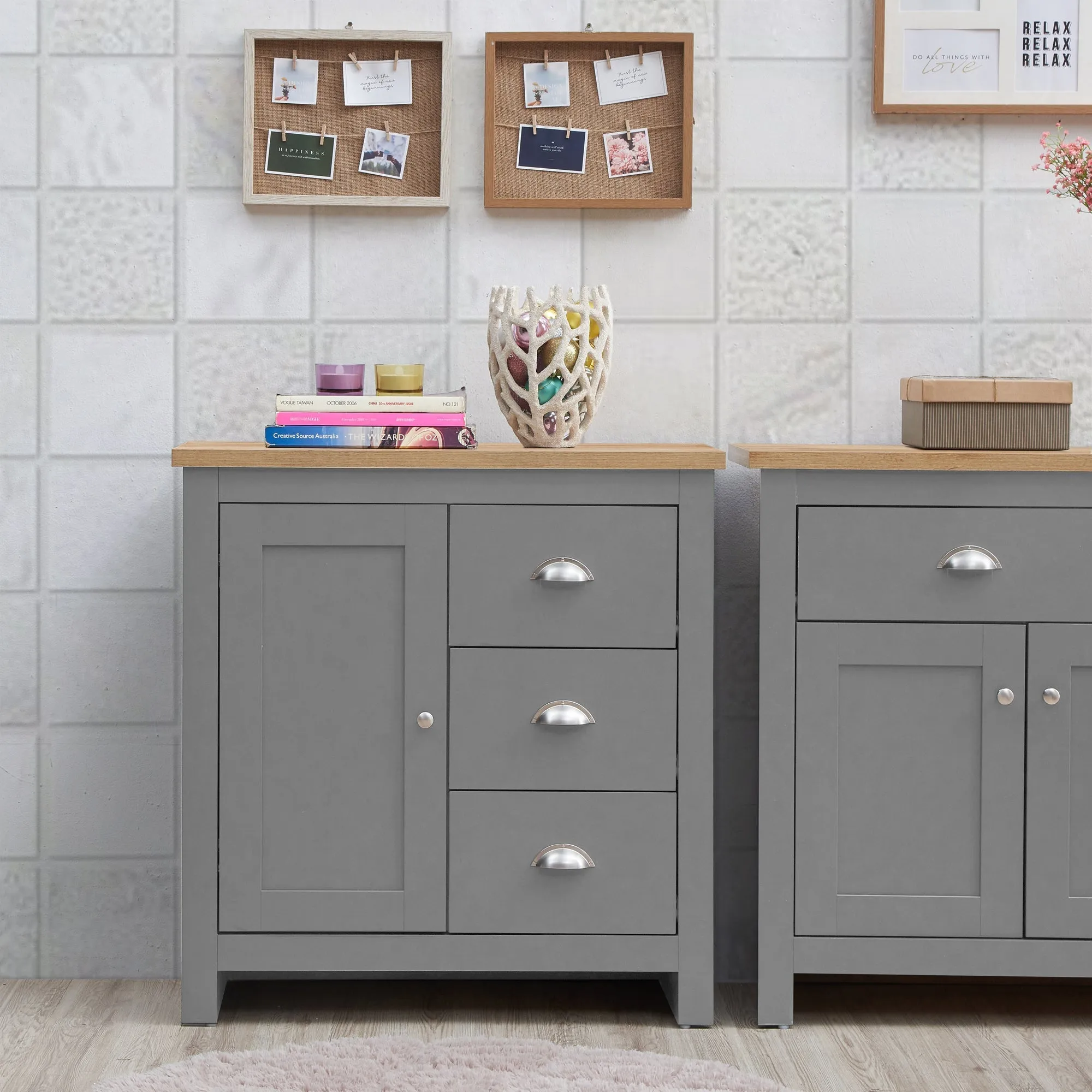 Lando Series 1 Door 3 Drawer Sideboard | Metal Runners and Beautiful Round Handles | Compact and Practical Storage Solution | Available in 2 Colours |  Width: 105cm, Height: 42cm, Depth: 47cm