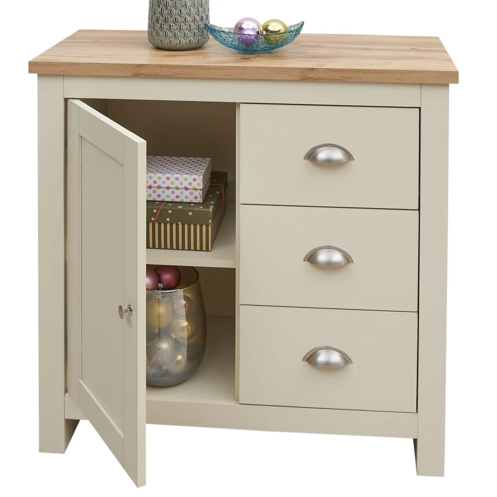 Lando Series 1 Door 3 Drawer Sideboard | Metal Runners and Beautiful Round Handles | Compact and Practical Storage Solution | Available in 2 Colours |  Width: 105cm, Height: 42cm, Depth: 47cm