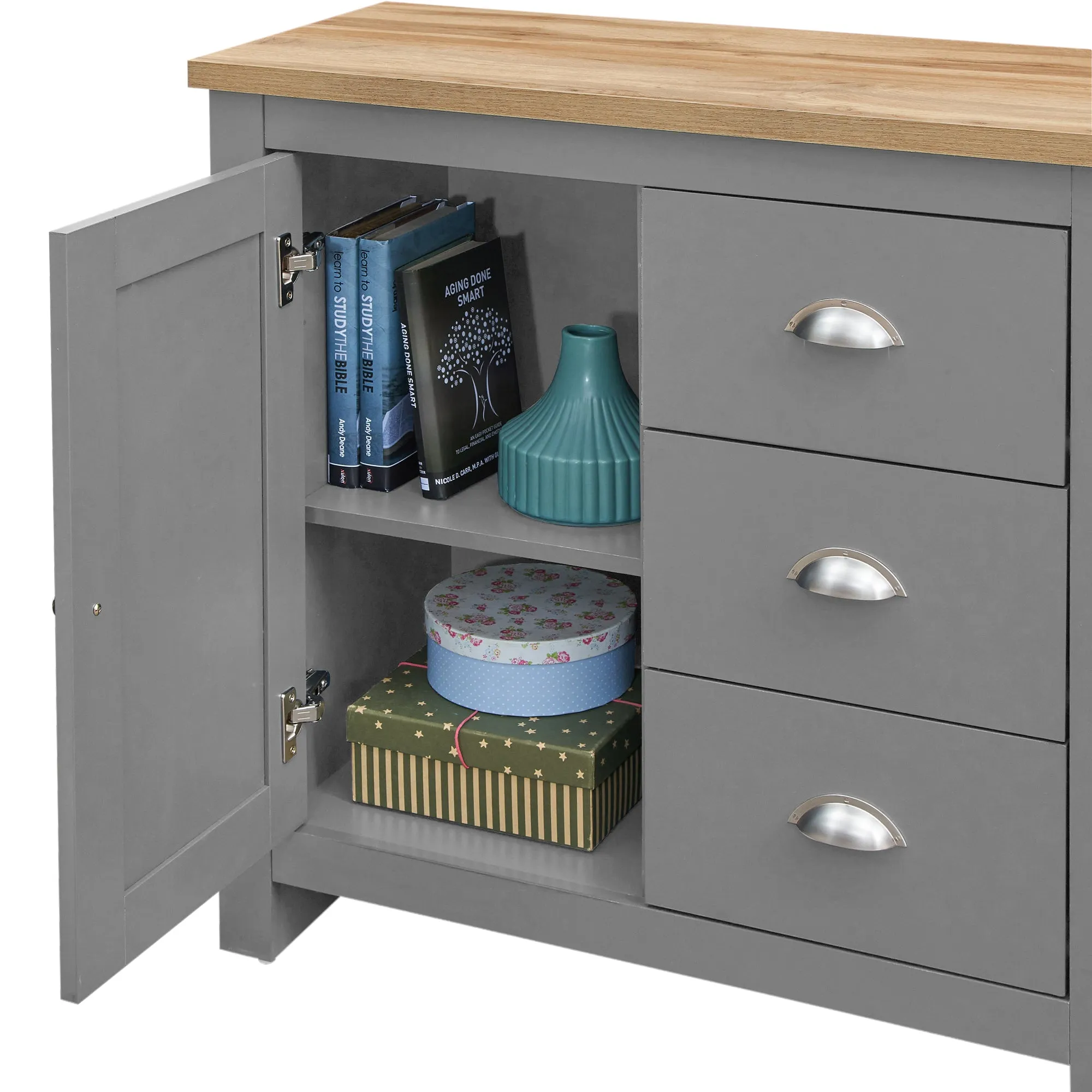 Lando Series 1 Door 3 Drawer Sideboard | Metal Runners and Beautiful Round Handles | Compact and Practical Storage Solution | Available in 2 Colours |  Width: 105cm, Height: 42cm, Depth: 47cm