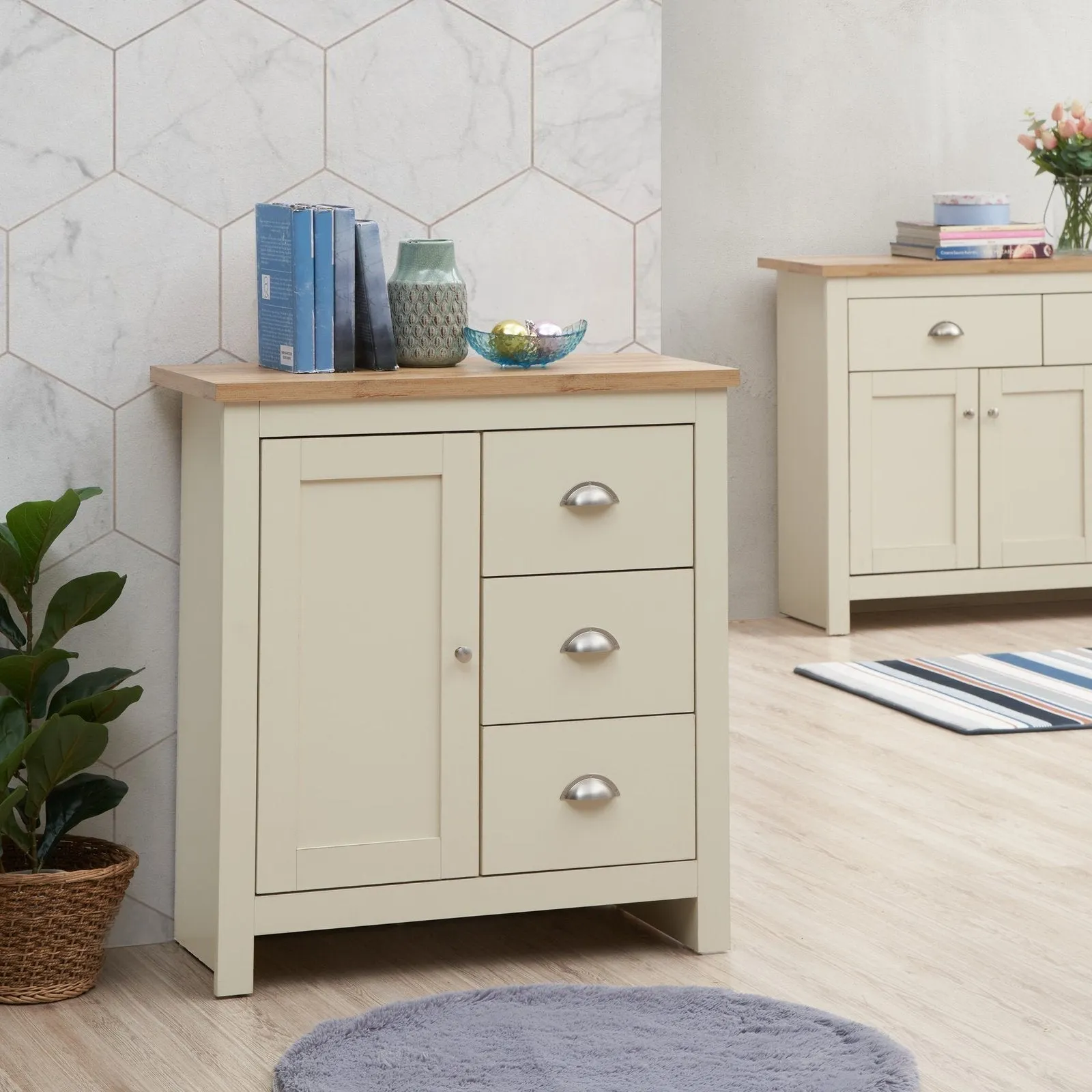 Lando Series 1 Door 3 Drawer Sideboard | Metal Runners and Beautiful Round Handles | Compact and Practical Storage Solution | Available in 2 Colours |  Width: 105cm, Height: 42cm, Depth: 47cm