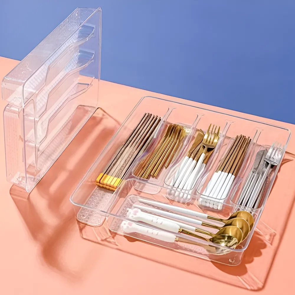 Large Acrylic Cuttlery Tray With 6 Compatments-9539