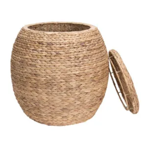 Large Round Water Hyacinth Wicker Storage Basket with Lid