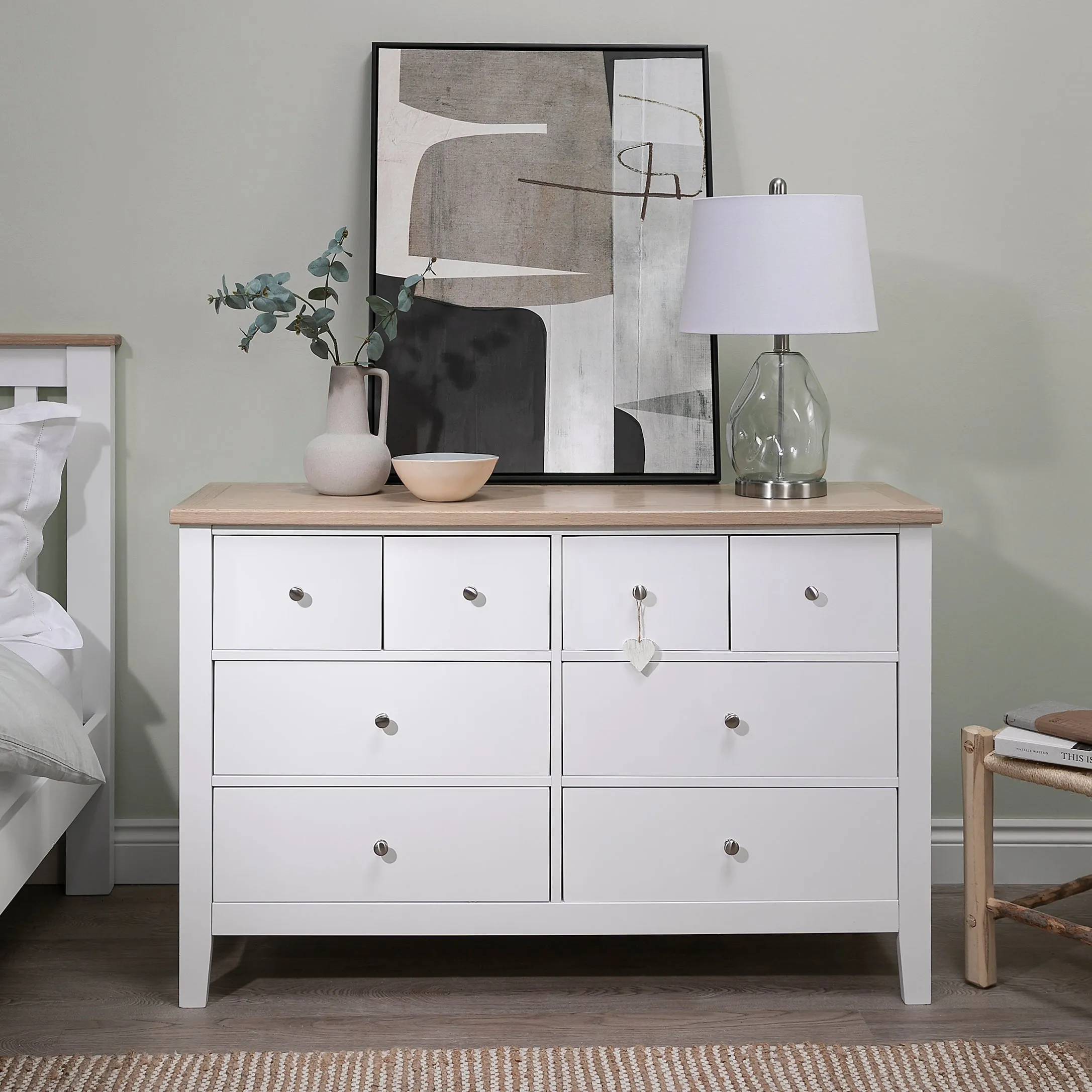 Leines 8 Drawer Chest of Drawers in White & Oak