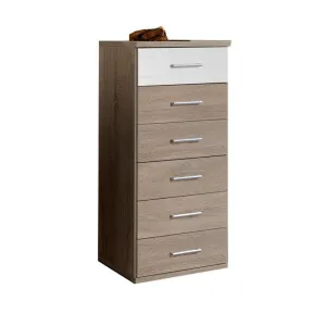 Lorin White And Oak Narrow 6 Drawer Chest