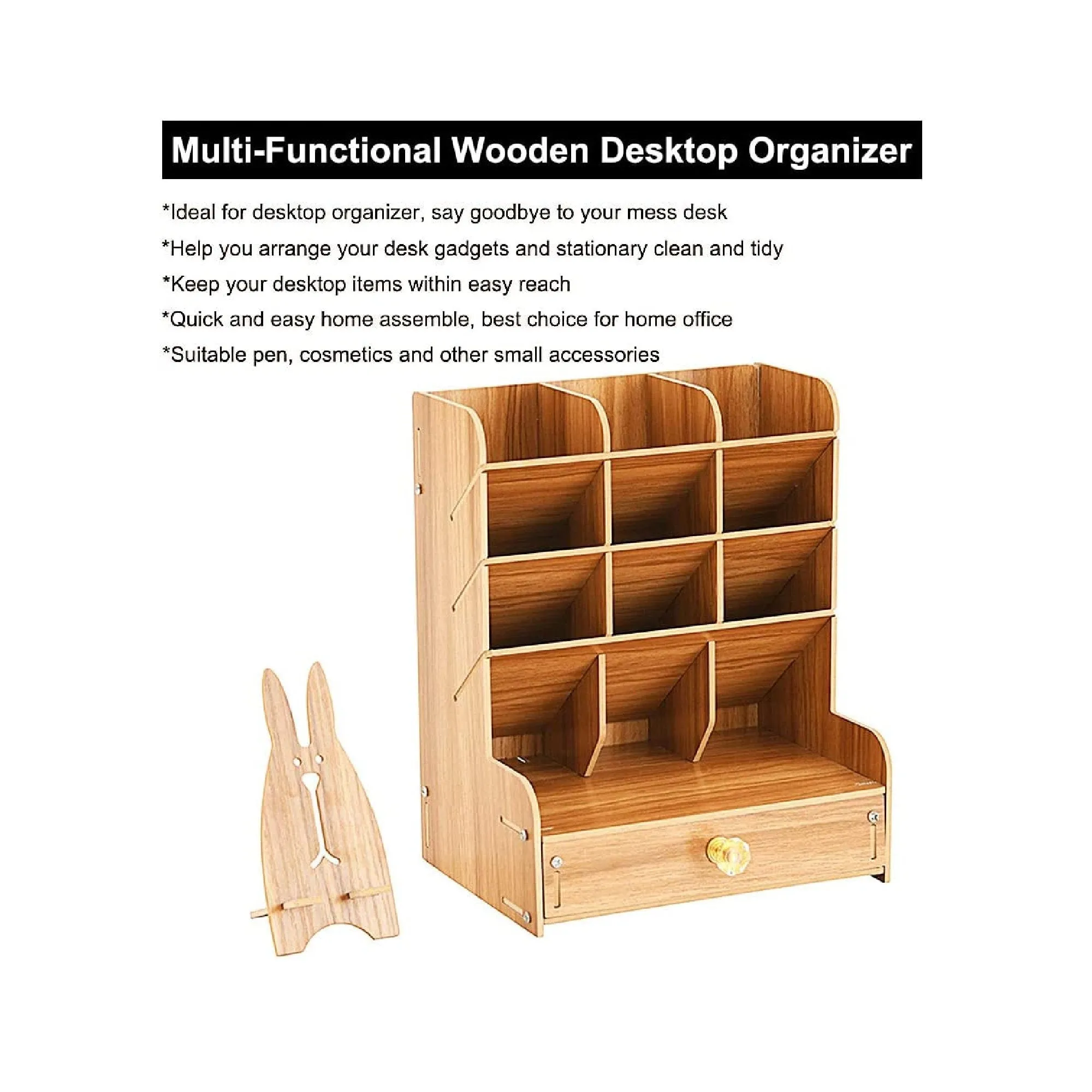 Marbrasse Wooden Desk Organizer Multi-Functional DIY Pen Holder | Pen Organizer for desk | Desktop Stationary | Easy Assembly | Home Office