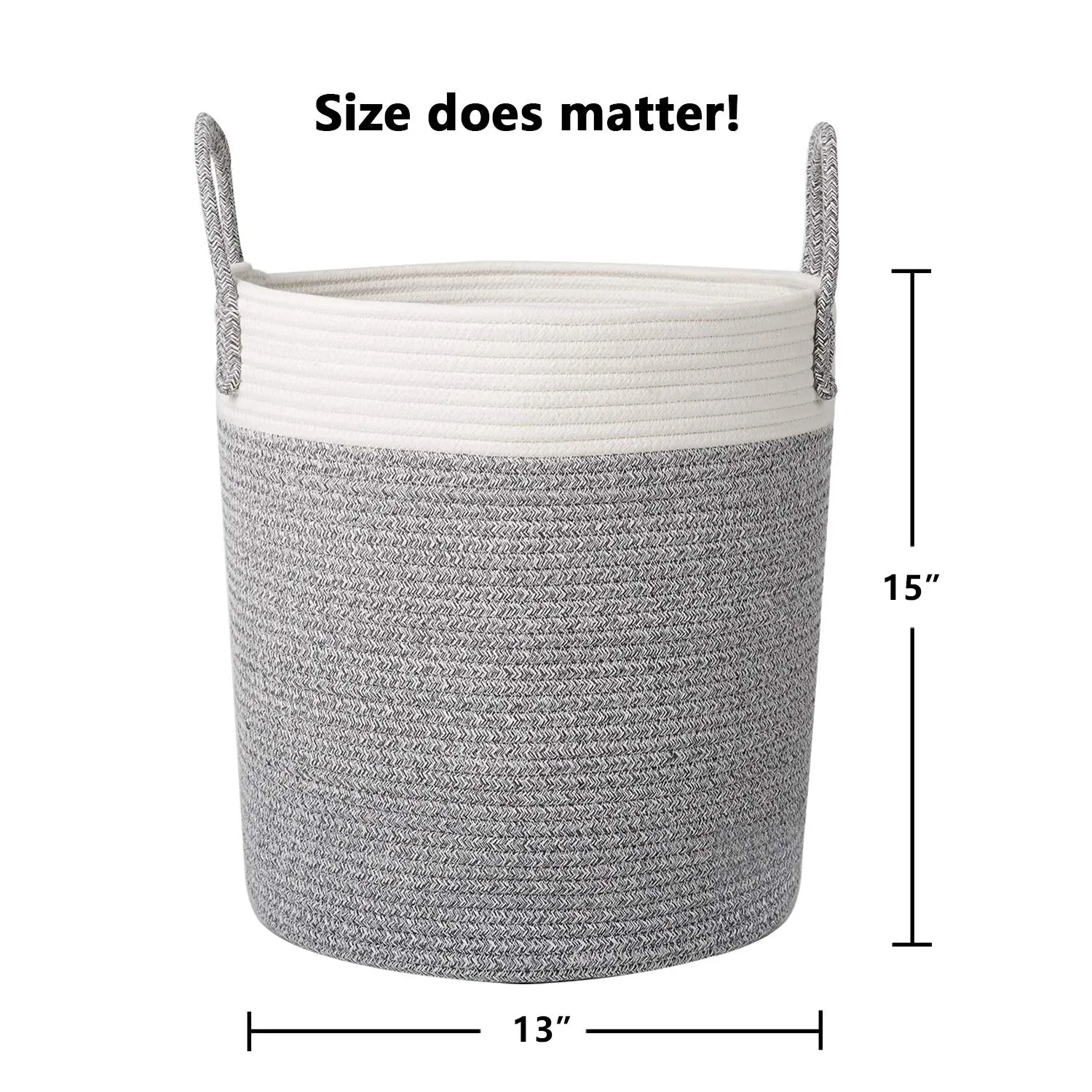 Medium Cotton Rope Basket, Decorative Woven Basket for Laundry, Gray