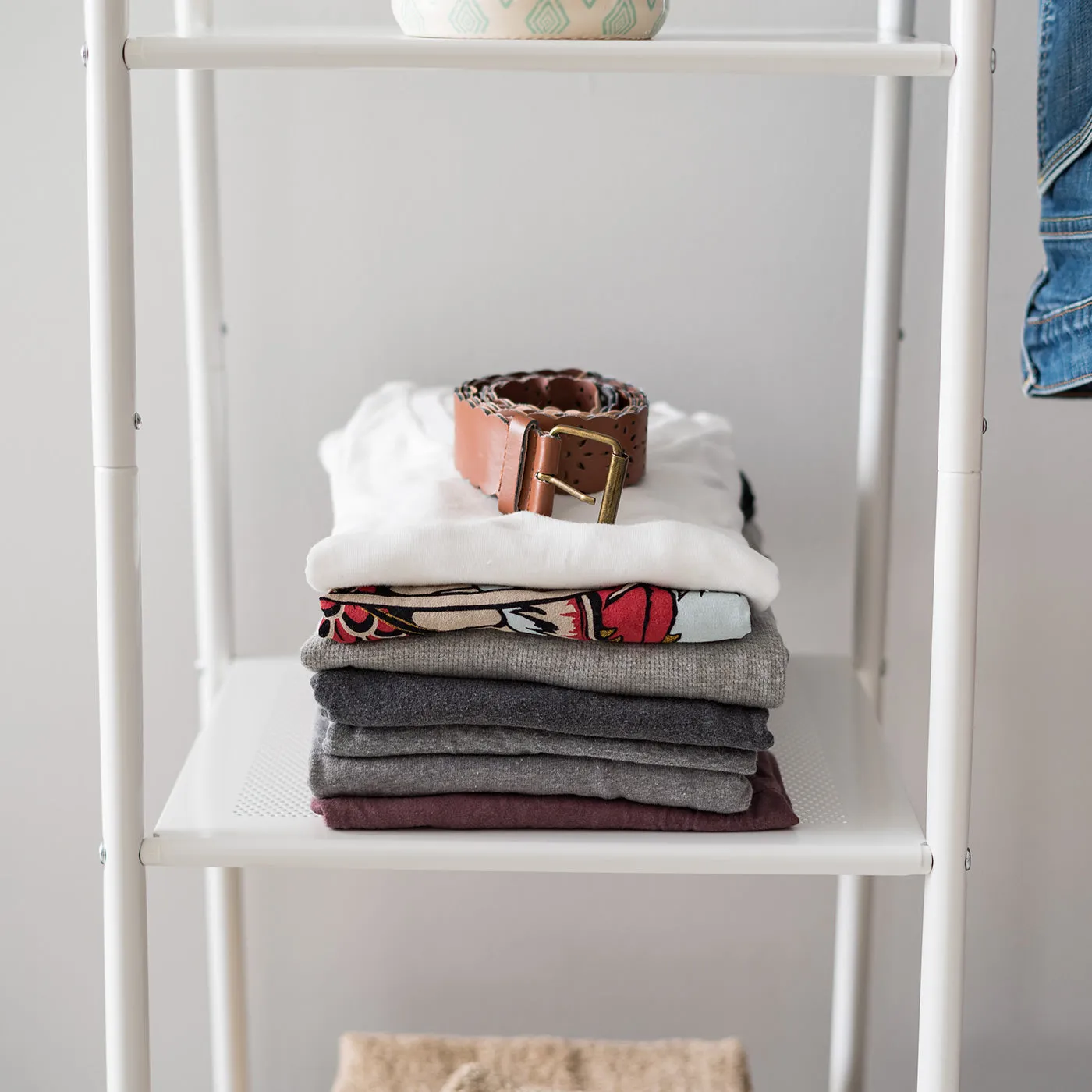 Metal Garment Rack with Metal Mesh Shelves