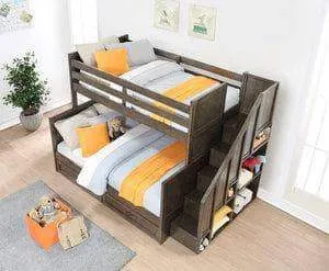 Miller Twin Over Full Bunk Bed with Bookshelf Stairs and Underbed Storage Drawers