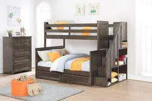 Miller Twin Over Full Bunk Bed with Bookshelf Stairs and Underbed Storage Drawers