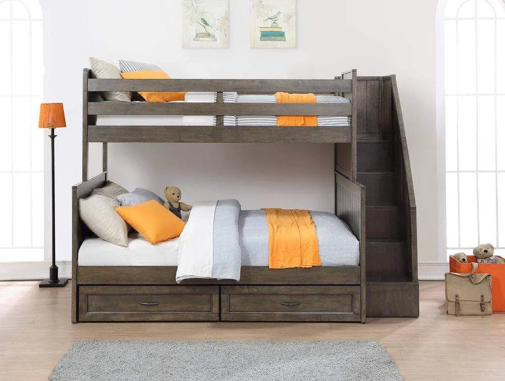 Miller Twin Over Full Bunk Bed with Bookshelf Stairs and Underbed Storage Drawers