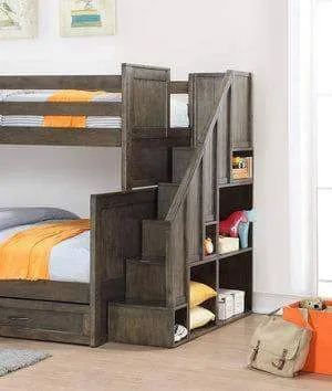 Miller Twin Over Full Bunk Bed with Bookshelf Stairs and Underbed Storage Drawers