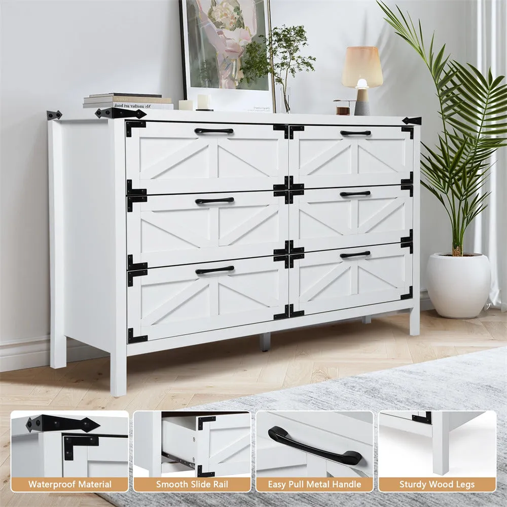 Modern Farmhouse 6 Drawers Dresser Wide Wood Rustic Chest of Drawers