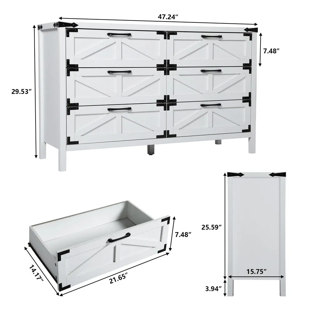 Modern Farmhouse 6 Drawers Dresser Wide Wood Rustic Chest of Drawers