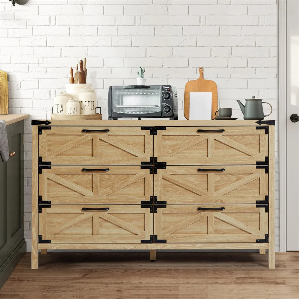 Modern Farmhouse 6 Drawers Dresser Wide Wood Rustic Chest of Drawers