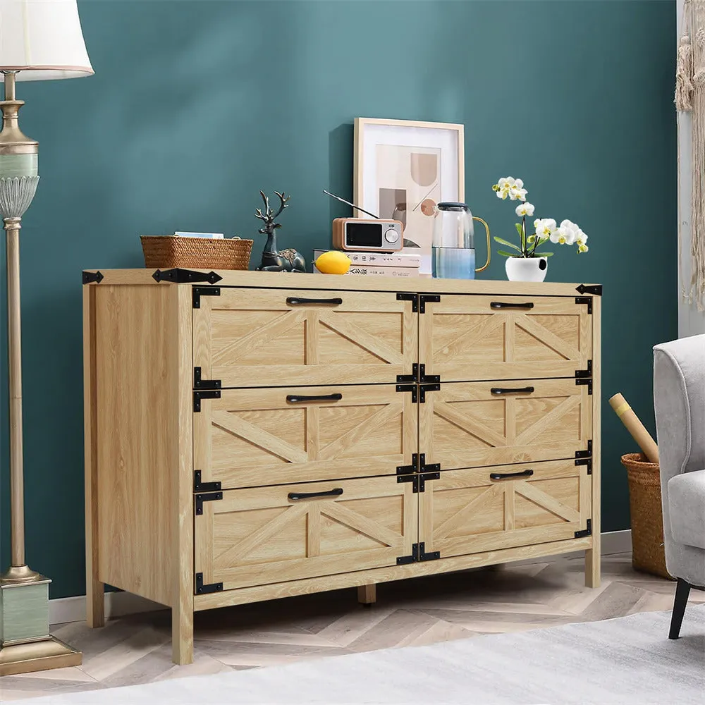 Modern Farmhouse 6 Drawers Dresser Wide Wood Rustic Chest of Drawers