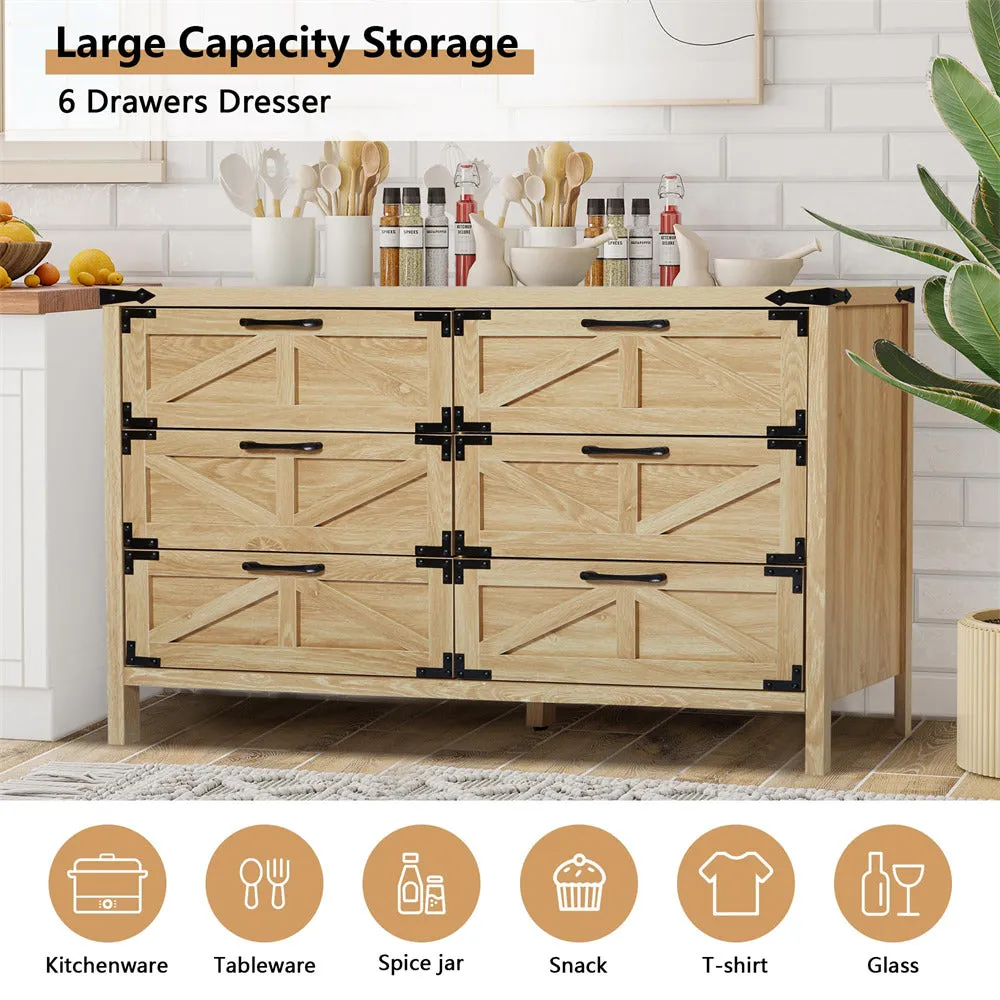 Modern Farmhouse 6 Drawers Dresser Wide Wood Rustic Chest of Drawers