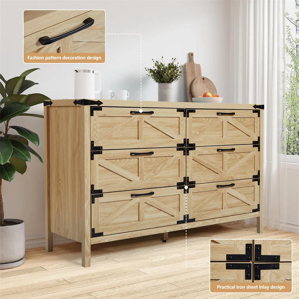 Modern Farmhouse 6 Drawers Dresser Wide Wood Rustic Chest of Drawers