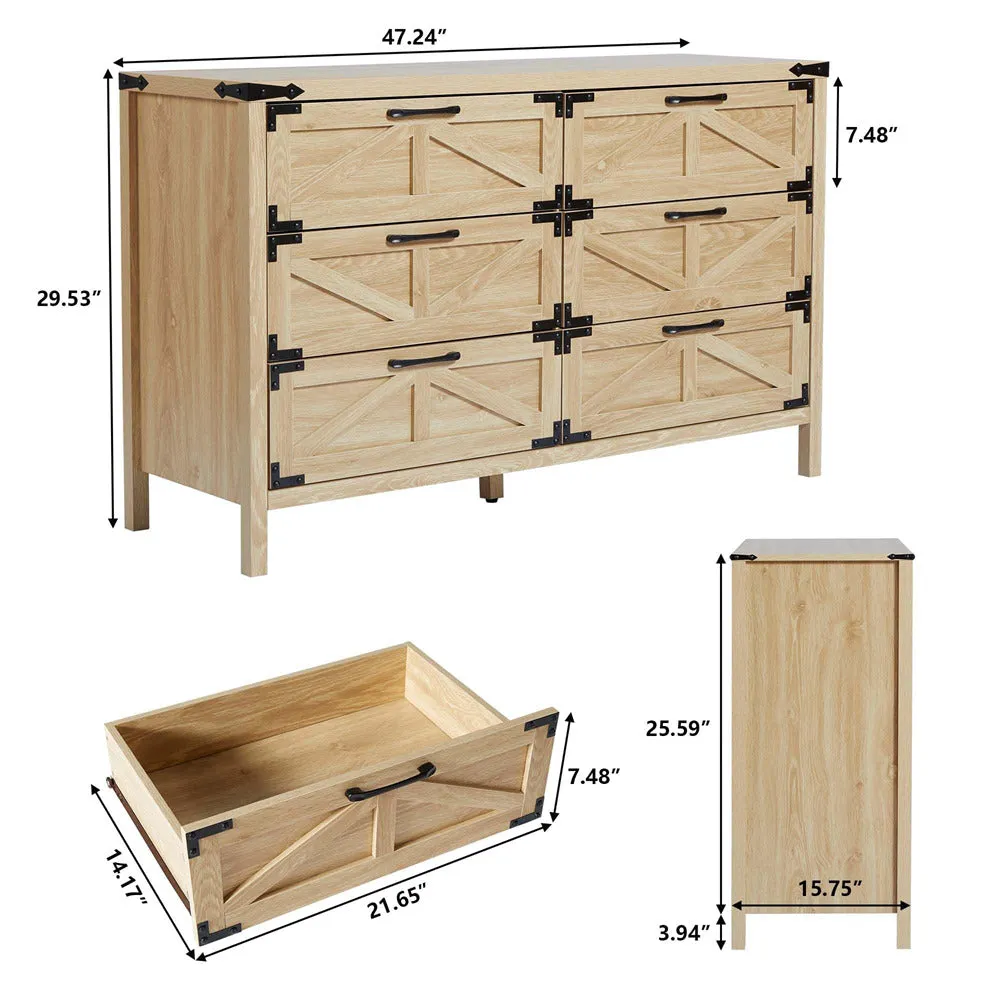 Modern Farmhouse 6 Drawers Dresser Wide Wood Rustic Chest of Drawers